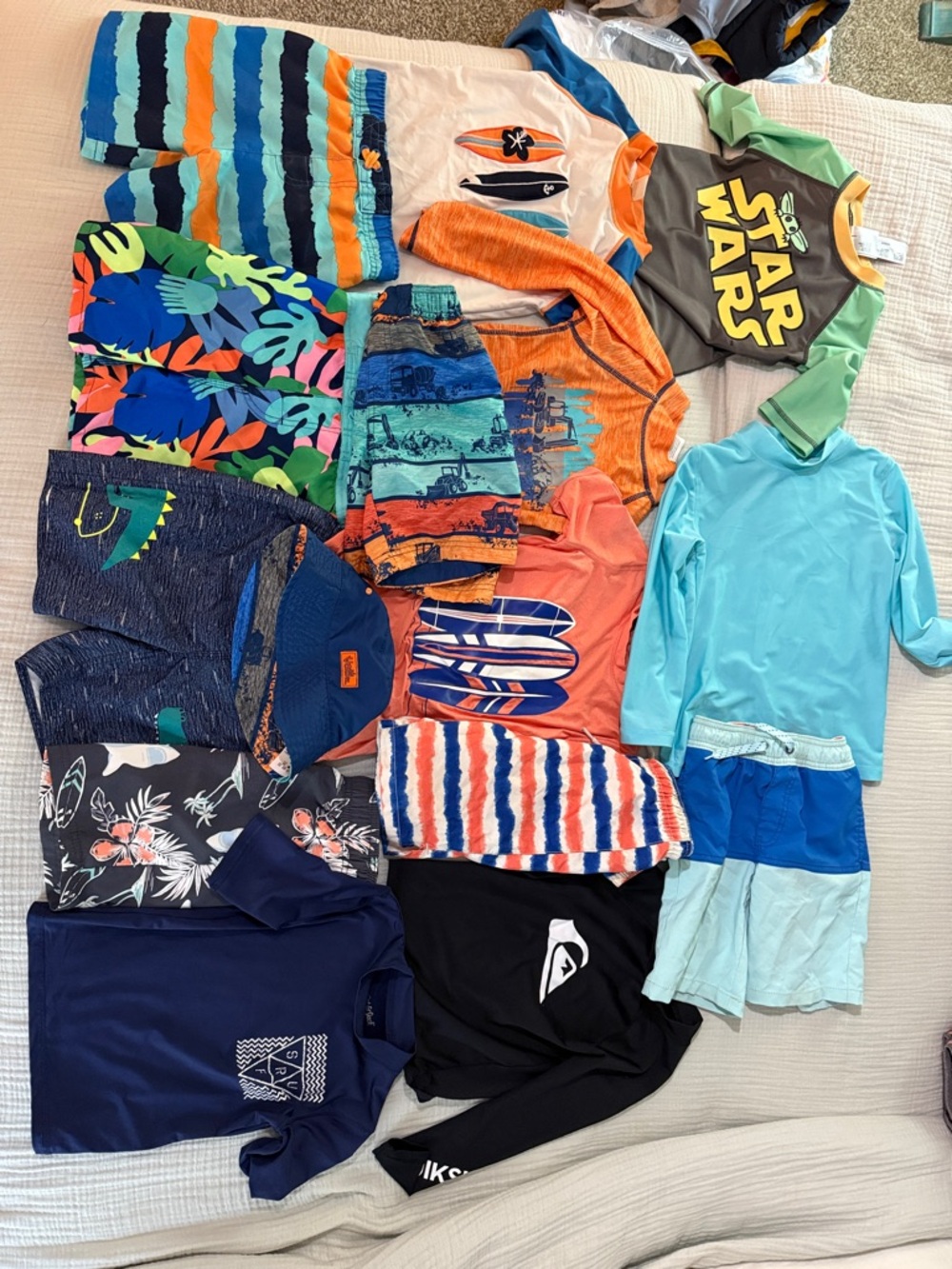 15 Mixed Boys Swimwear size 5 Lot - Bright Multicolor Rashguards & Boardshorts